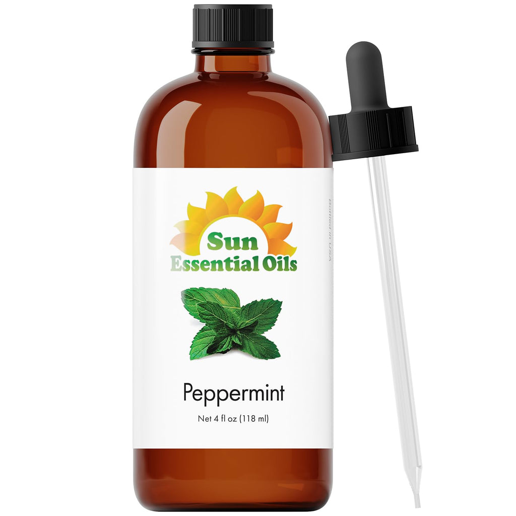Sun Essential Oils - Peppermint 4oz Bottle for Diffuser, Humidifier, Aromatherapy, Personal & Home Care - Therapeutic Grade Pepp