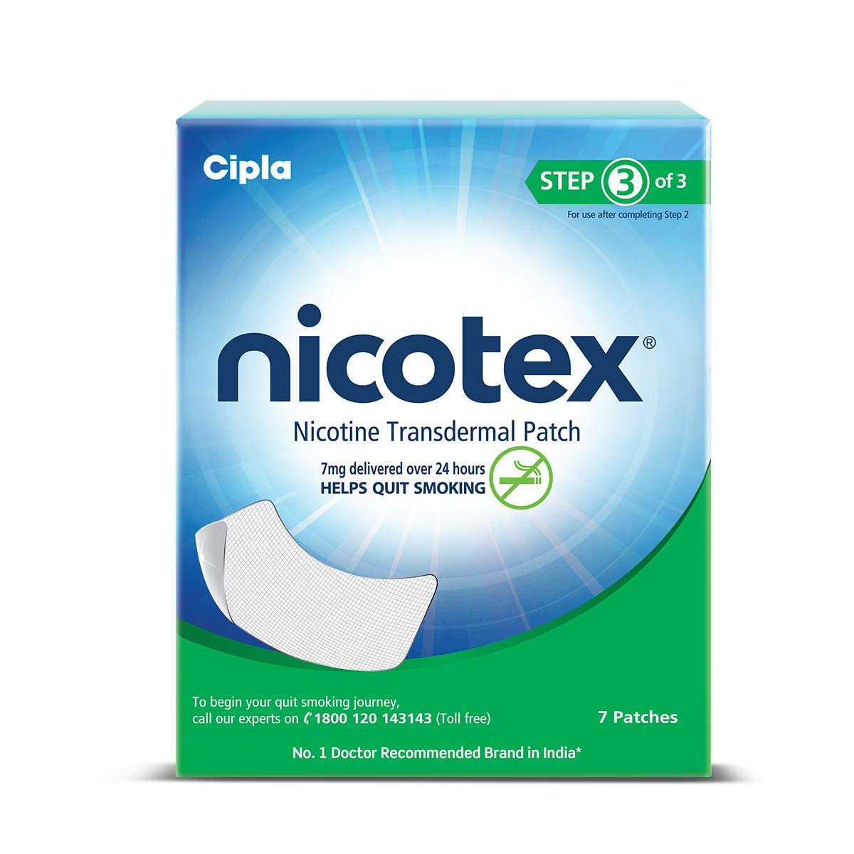 Cipla Nicotex Nicotine Transdermal Patch | Helps To Quit Smoking | Who  Approved Therapy | 7 Patches (Step 37Mg)
