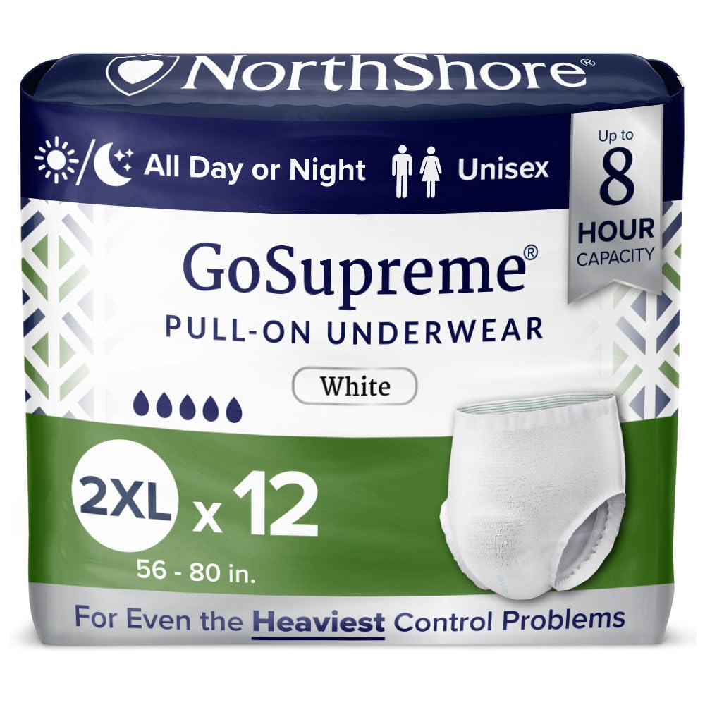 NorthShore GoSupreme Pull-On Incontinence Underwear for Men and Women, 2X-Large, Pack/12