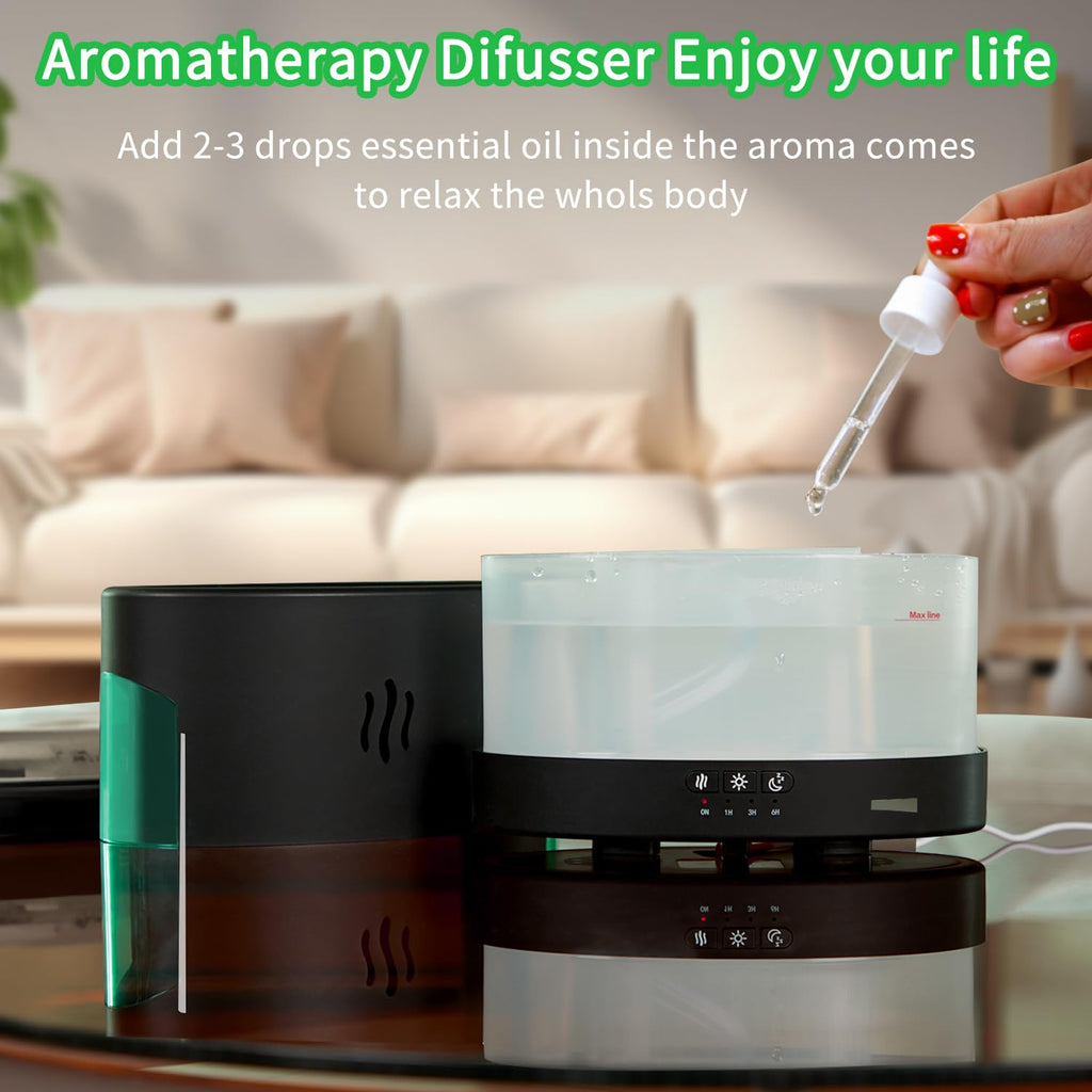 Depulat 4-in-1 7-Color Flame Aroma Essential Oil Diffuser, 450ML Quiet Humidifier for Large Room Mist Adjustable, Bluetooth Spea