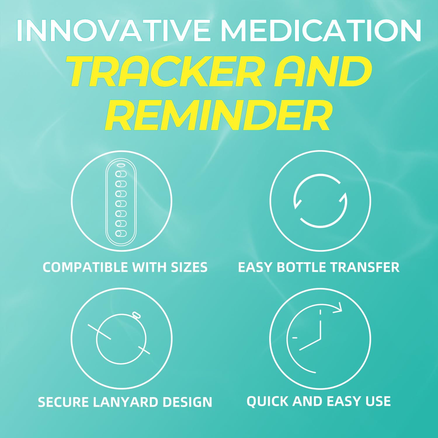 Odaro 4 Pack Pill Reminder, Lanyad or Sticker Pill Tracker, Work with Most Pill Bottles, Reusable Medication Tracker Replacement