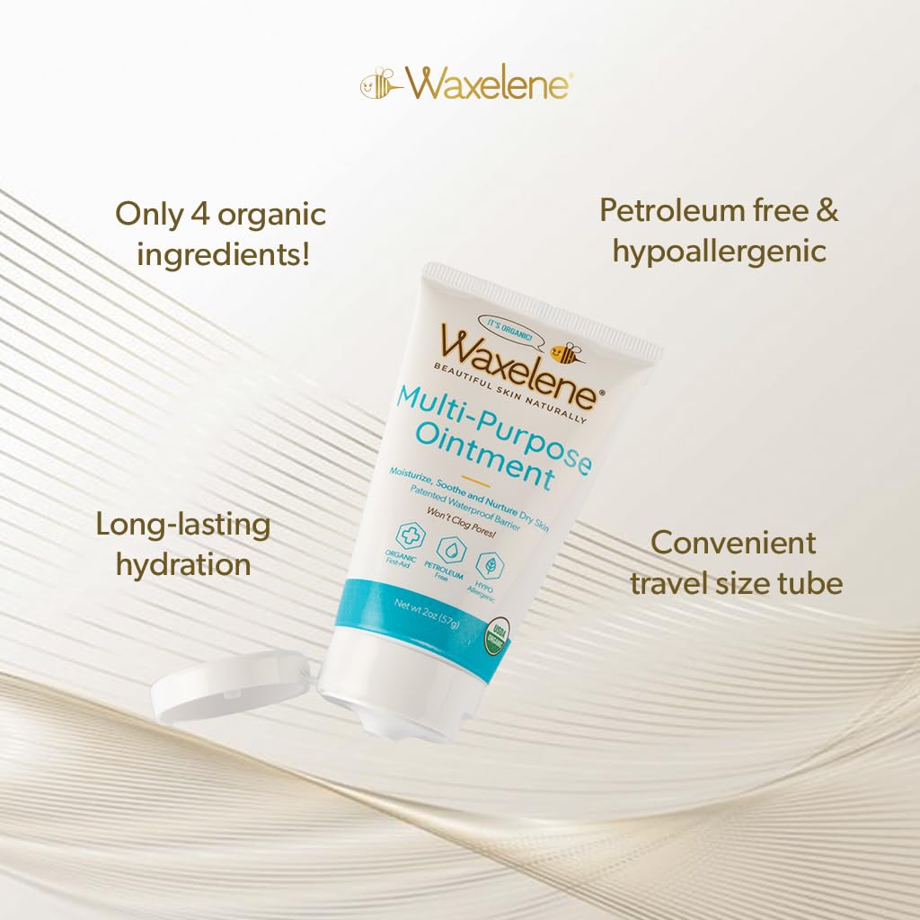 Waxelene Multipurpose Ointment Travel Tube, Organic Aerated Balm the Petroleum Jelly Alternative Soothing Botanical Eczema Dry S