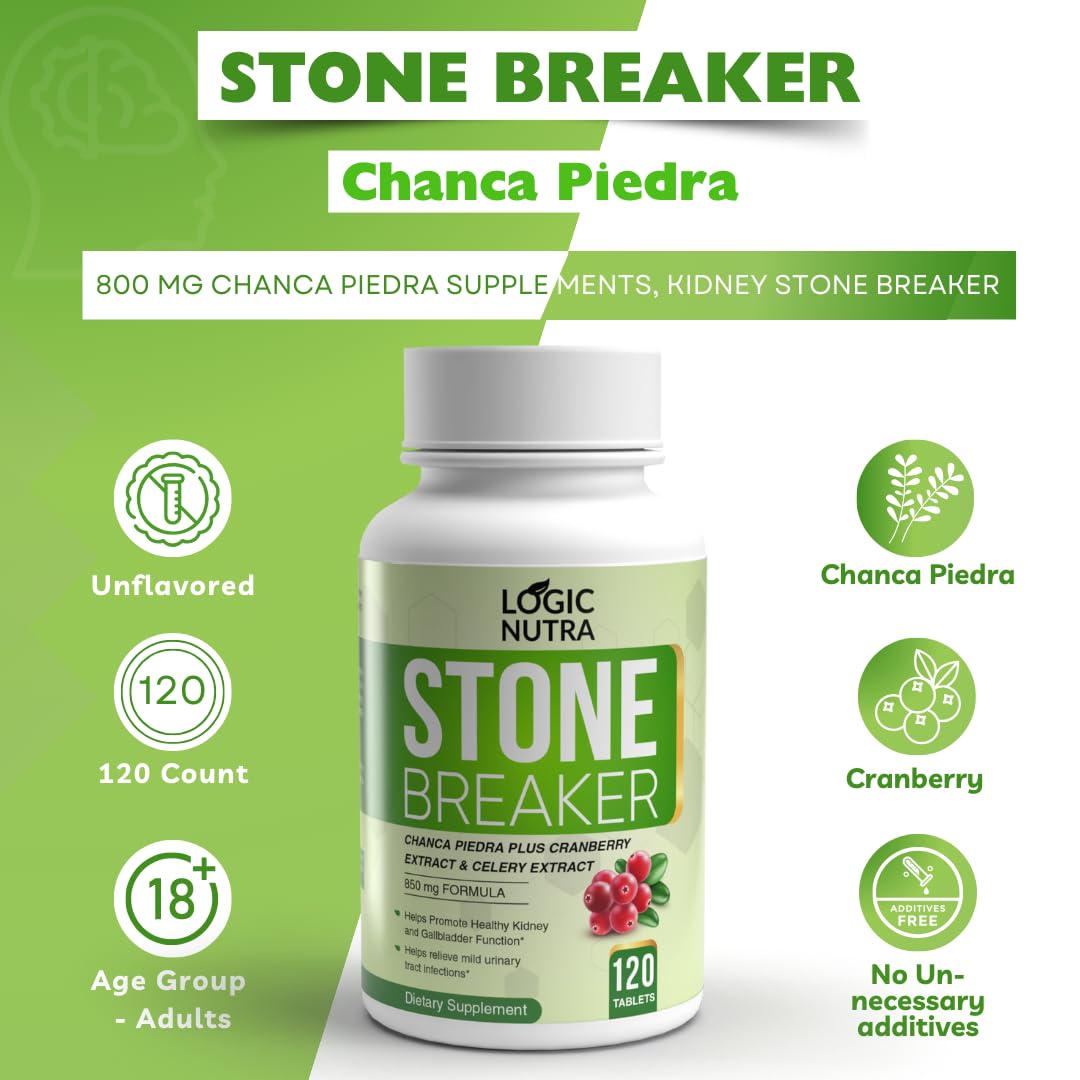Logic Nutra Chanca Piedra Kidney Stone Breaker 120 Tablets 800 mg - Maximum Strength for Gallbladder & Urinary Cleanse with Phyl