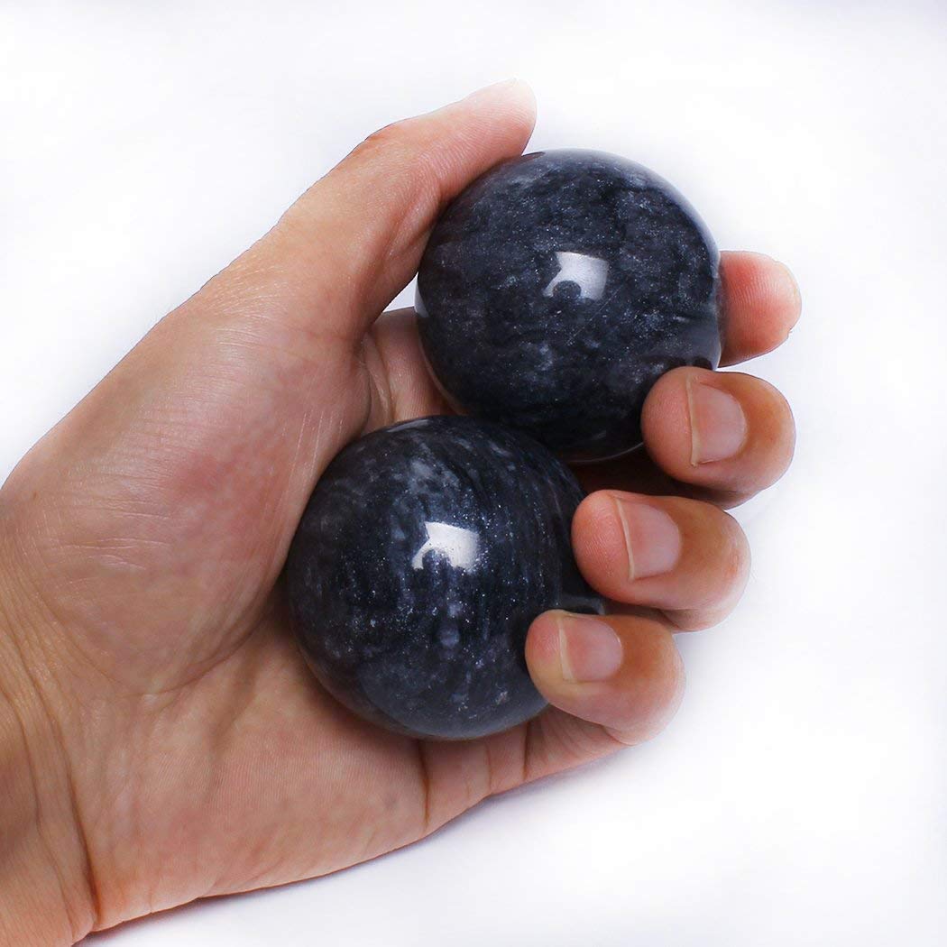 BRABUD 2in Marble Health Stress Exercise Baoding Balls Black Grey Craft Collection BS002