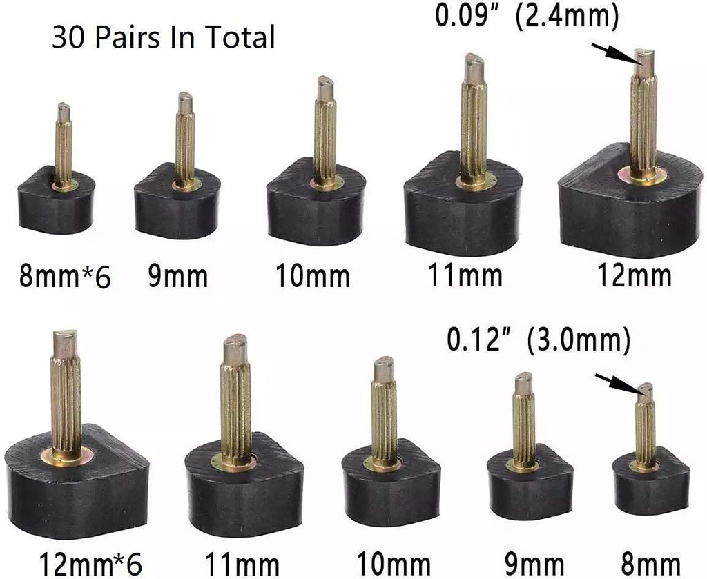 TcJ-Chen YEHAM 30 Pairs Womens High Heel Shoes Replacement Tips Pin (5 Different Sizes, 2 Different Pins Diamete) with 6 Heel P