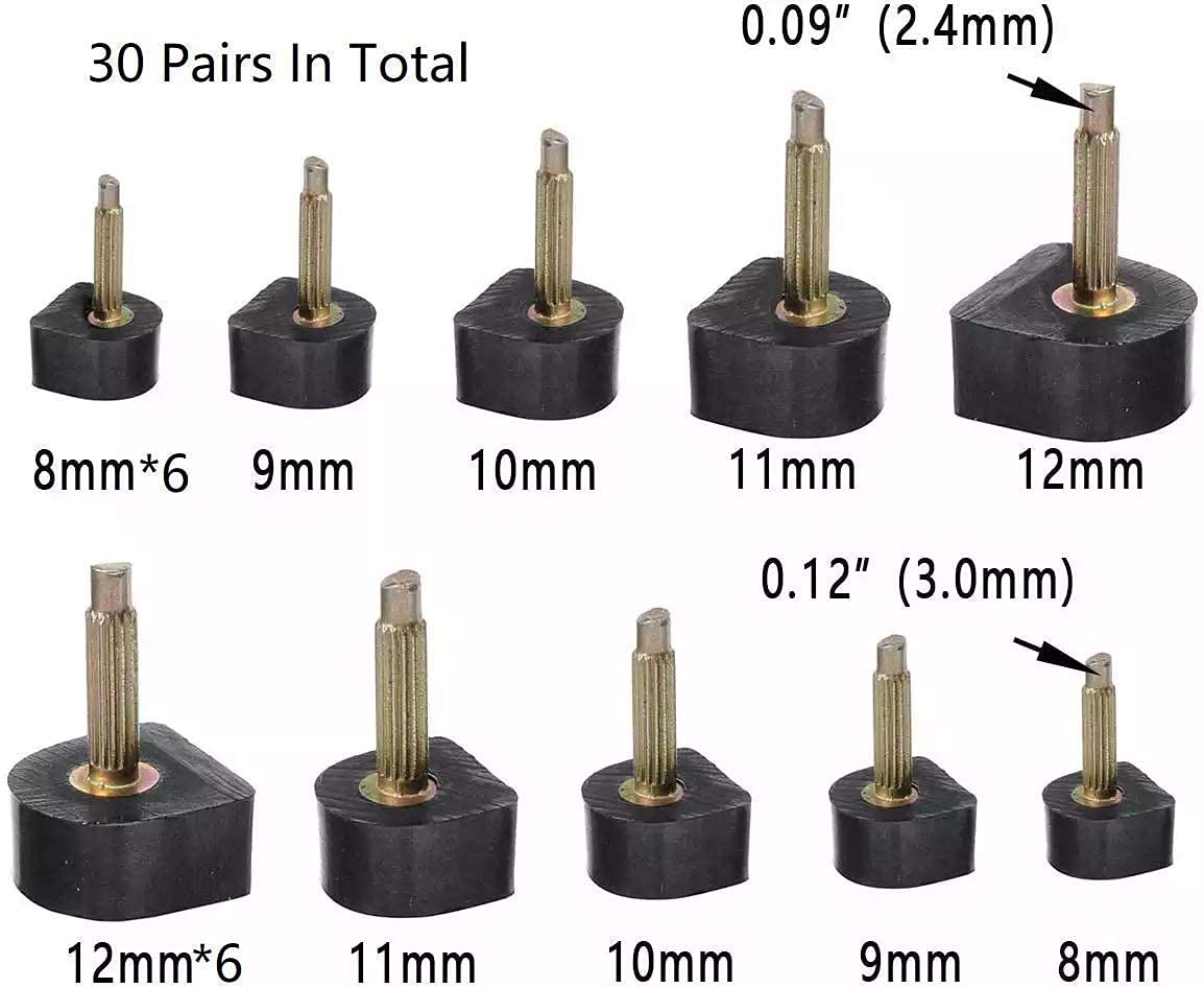TcJ-Chen YEHAM 30 Pairs Womens High Heel Shoes Replacement Tips Pin (5 Different Sizes, 2 Different Pins Diamete) with 6 Heel P