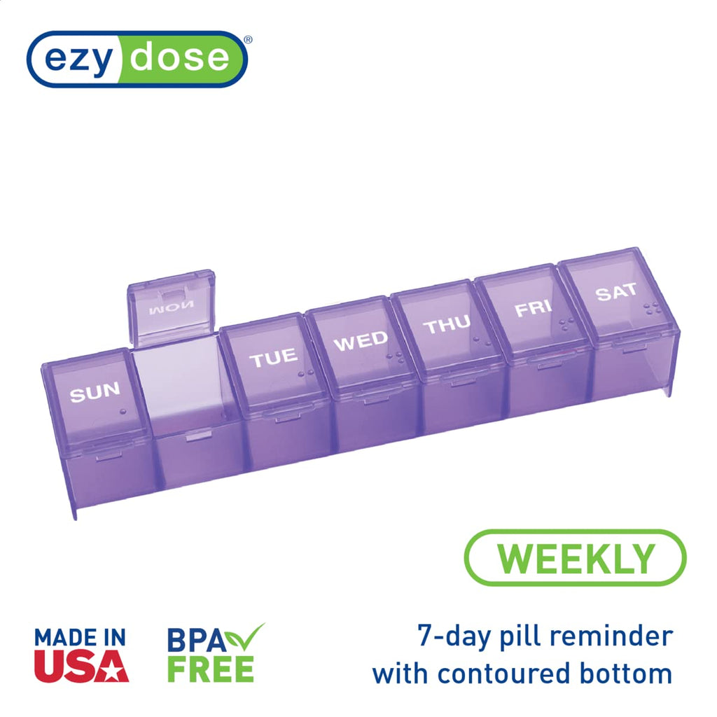 Ezy Dose Weekly (7-Day) Pill Organizer, Vitamin Case, and Medicine Box, Medium Compartments, Color May Vary, Made in the USA