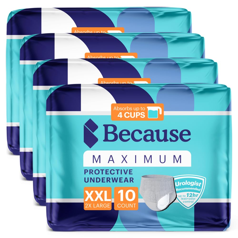 Because Maximum Incontinence Underwear for Men - Heavy Bladder Leak Protection, Ideal for Overnight Leakage, Sleek, Invisible Fi