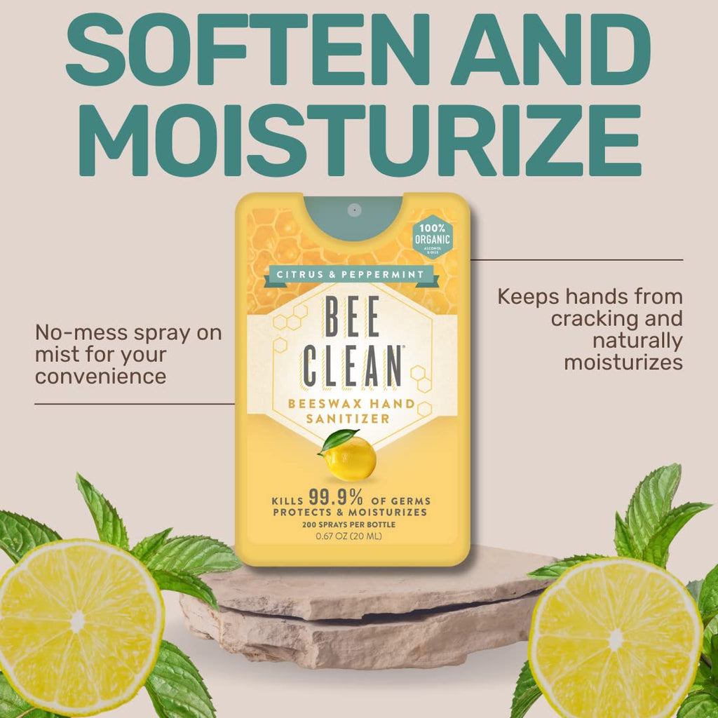 Bee Clean Organic Beeswax Hand Sanitizer Pocket Spray (2 Lavender Oil and 2 Citrus & Peppermint- Combo)