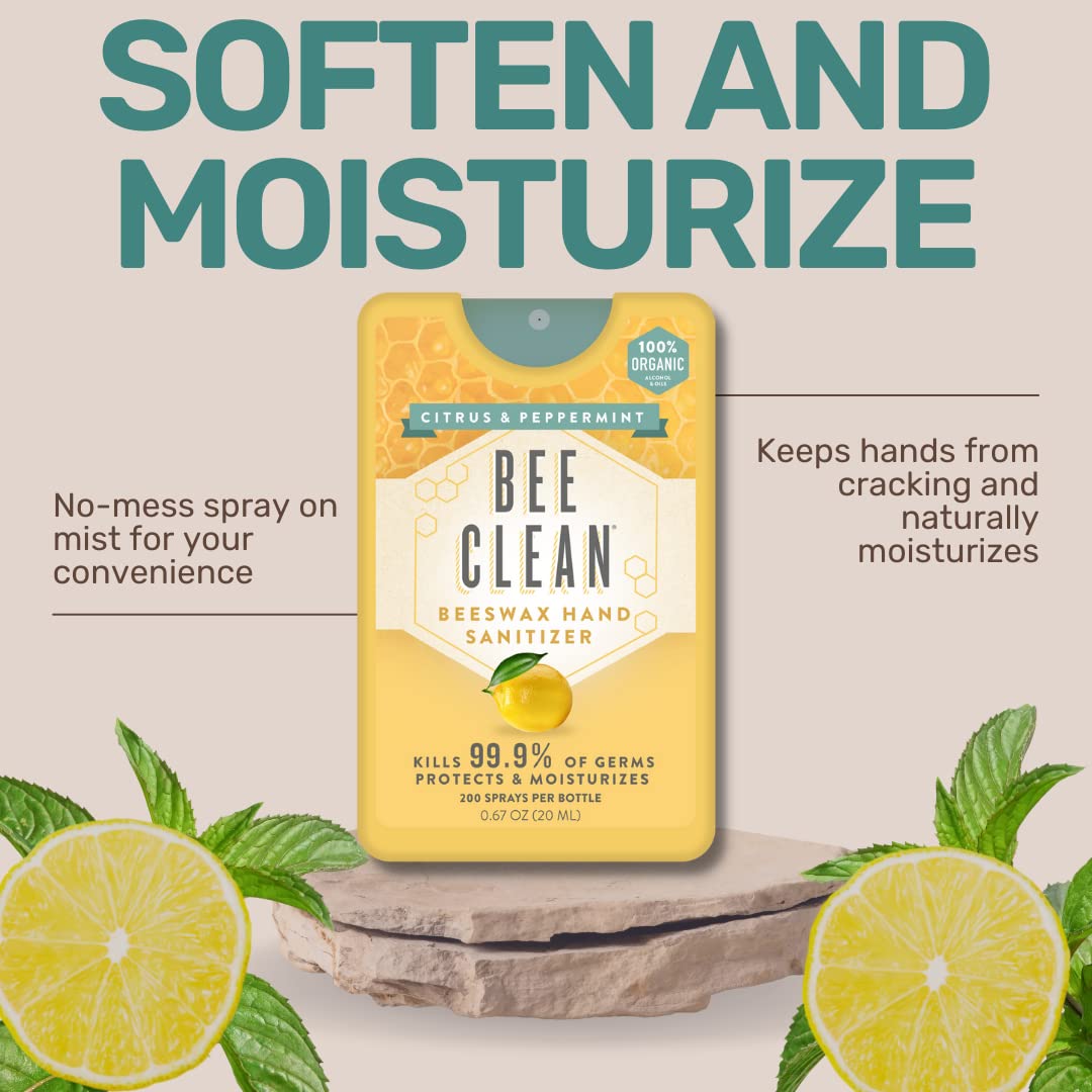 Bee Clean Organic Beeswax Hand Sanitizer Pocket Spray (2 Lavender Oil and 2 Citrus & Peppermint- Combo)
