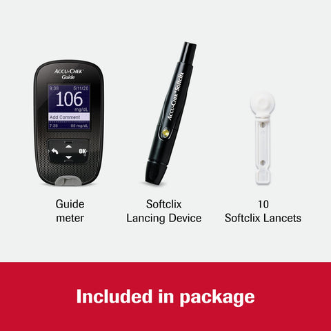 Accu-Chek Guide Glucose Monitor Kit for Diabetic Blood Sugar Testing: Guide Meter, Softclix Lancing Device, and 10 Softclix Lanc