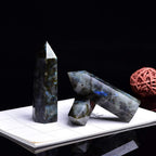 Runyangshi Labradorite Natural Healing Crystal Wands Height 2-2.4, 6 Faceted Prism Wand Reiki Chakra Stone, Natural Quartz