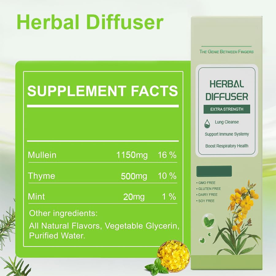 WENEW Mullein Herbal Diffuser Pen with Extracts of Mullein,Thyme and Mint for Lung Detox and Oral Air Freshening - 1 Stick