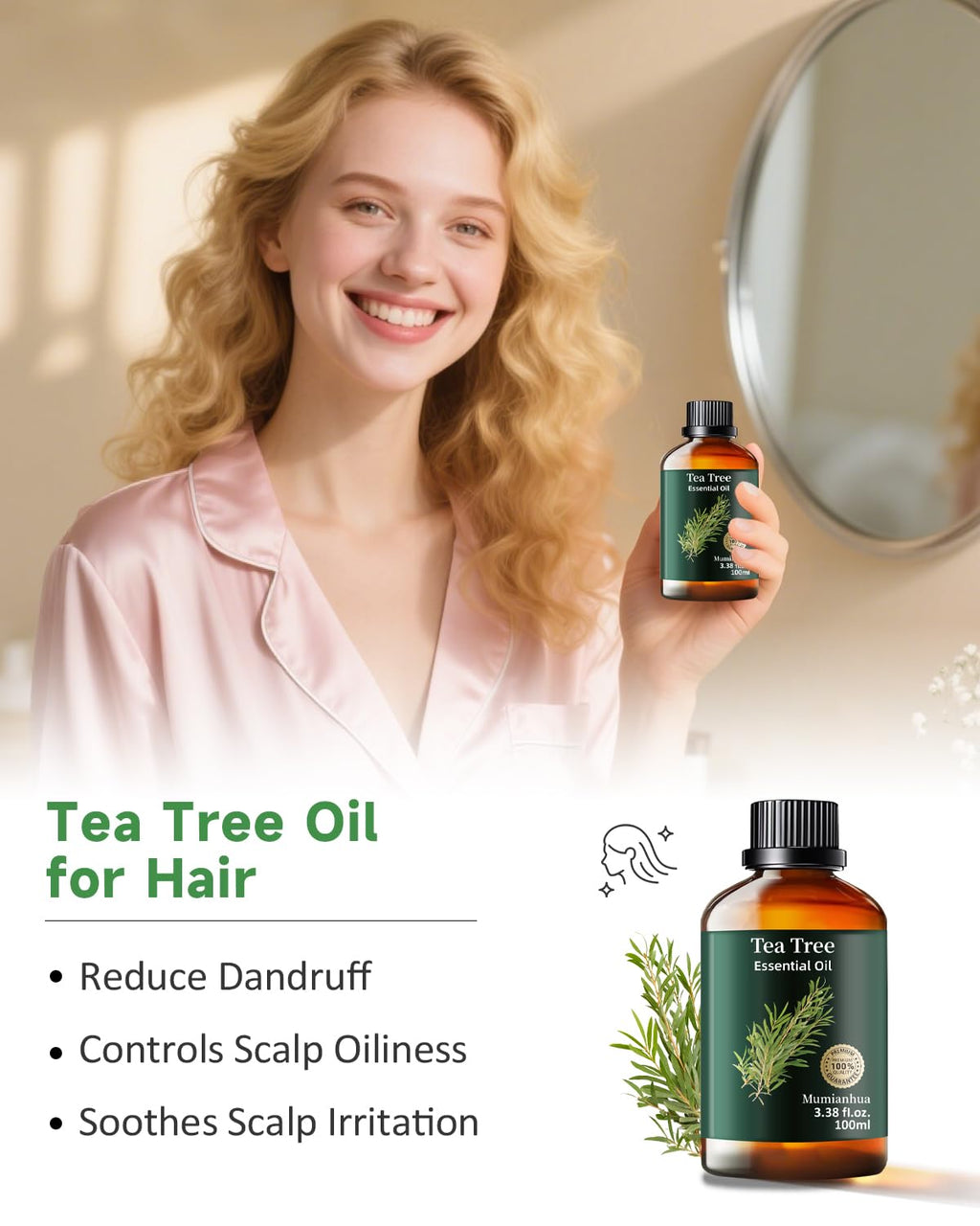 Tea Tree Essential Oil Pure Mumianhua Natural Tea Tree Oil for Diffuser, Aromatherapy, Skin, Face, Toenails, Foot Soak and DIY S