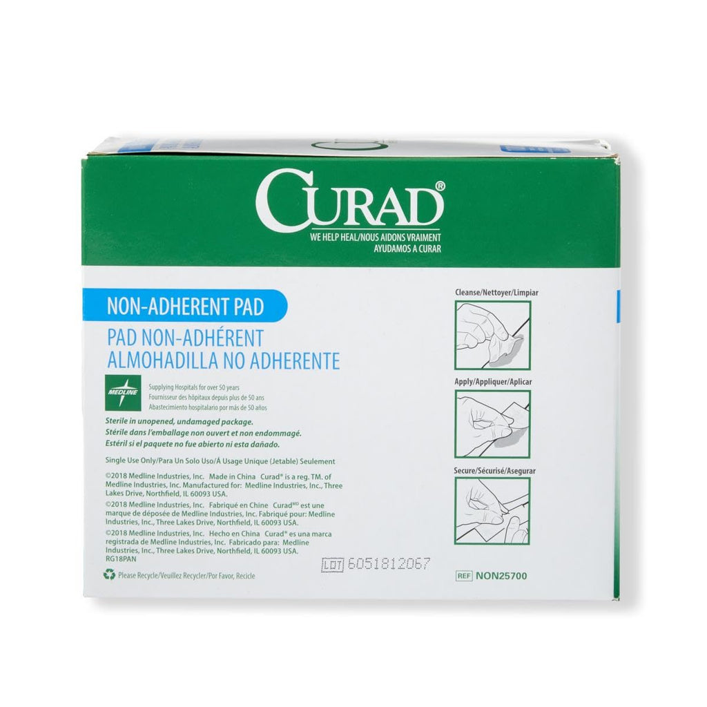 Curad Sterile Nonadherent Pad, Soft, Perforated, Absorbent, Cotton/Polyester, 2 x 3, Sterile, 100 pads