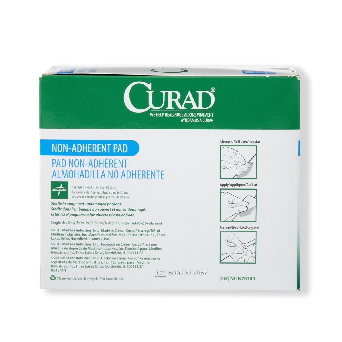 Curad Sterile Nonadherent Pad, Soft, Perforated, Absorbent, Cotton/Polyester, 2 x 3, Sterile, 100 pads