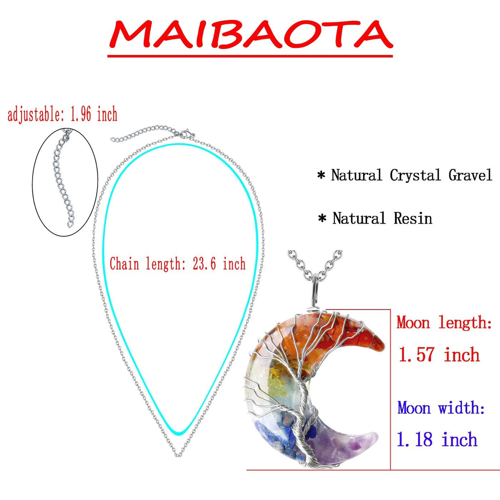 MAIBAOTA 7 Chakra Healing Crystal Necklace Gothic Necklaces for Women Crescent Moon Phase Stone Pendant Necklaces Natural Reiki