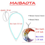 MAIBAOTA 7 Chakra Healing Crystal Necklace Gothic Necklaces for Women Crescent Moon Phase Stone Pendant Necklaces Natural Reiki