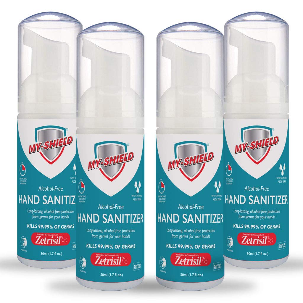 My-Shield Hand Sanitizer Foam 1.7 oz (4 pack). Long-lasting protection. Softens hands with Aloe Vera. Formulated with Zetrisil. 