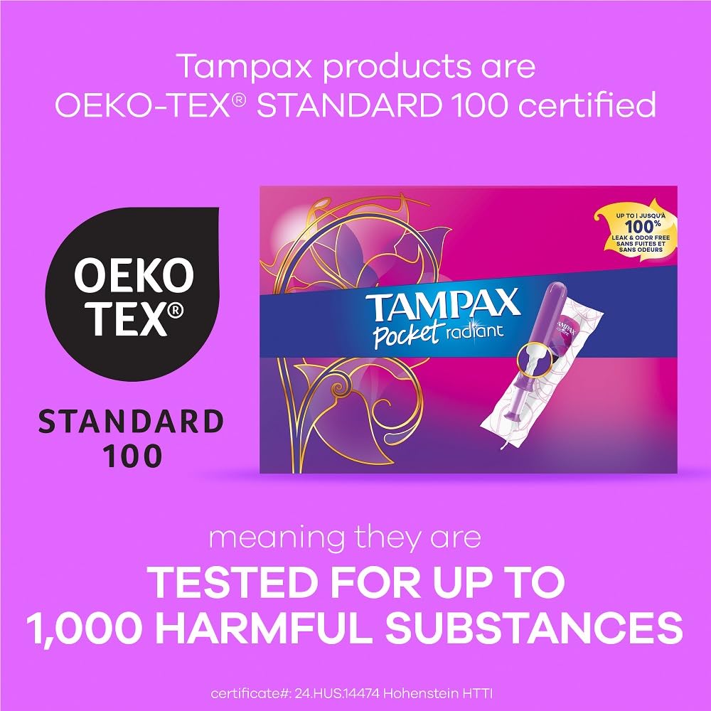 Tampax Compact Radiant Tampons Multipack, with LeakGuard Braid & Extendable Applicator, Regular/Super Absorbency, Unscented, 84
