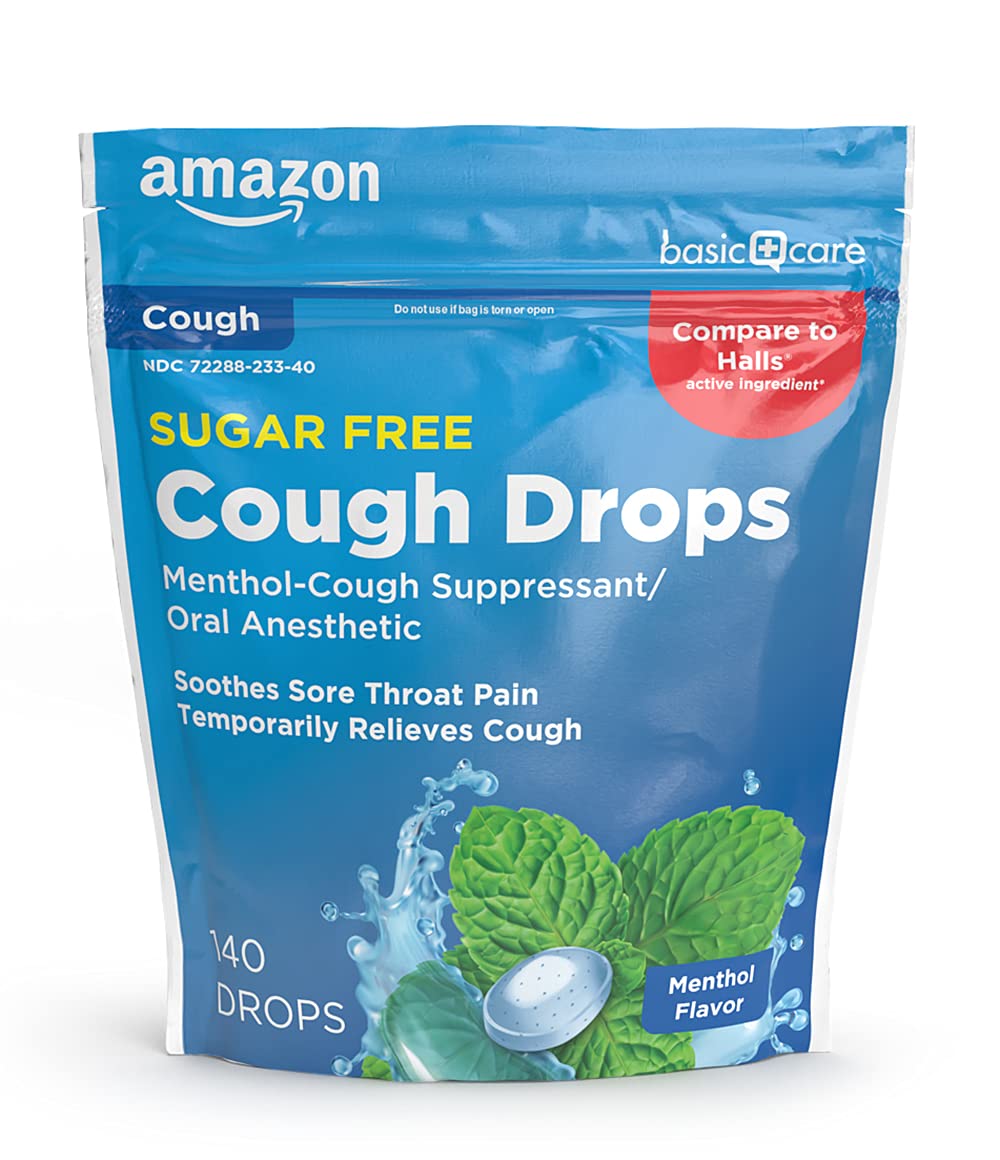 Amazon Basic Care Sugar Free Menthol Cough Drops, 140 count (Previously SoundHealth)