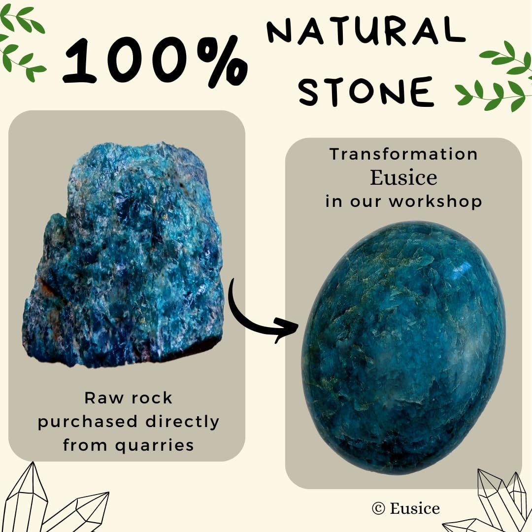 [Eusice] Blue Apatite Crystal, Polished Stones for Anti Stress, Reiki Worrystone Gemstone, Natural Rocks from Madagascar, Chakra