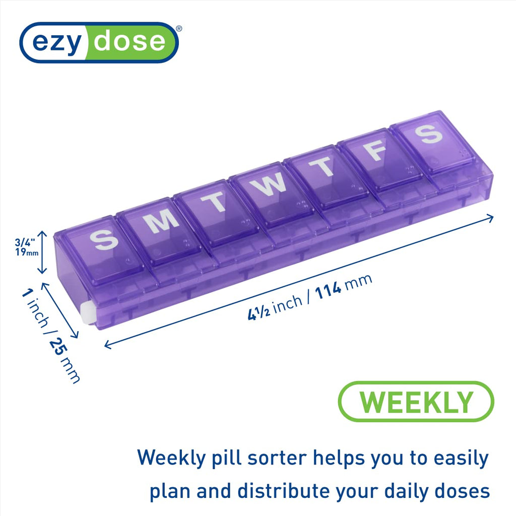 EZY DOSE Weekly (7-Day) Pill Planner, Medicine Case, Vitamin Organizer Box, Small Locking Compartments to Secure Prescription Me