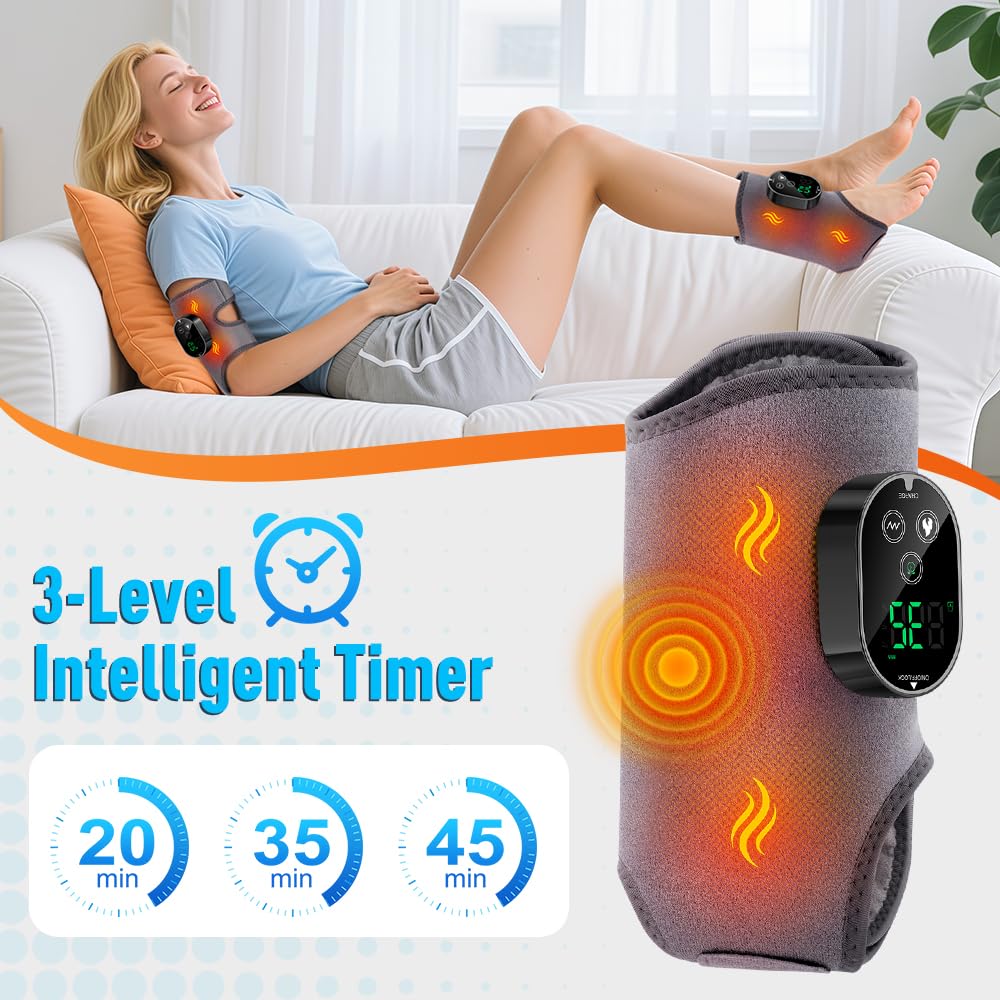 Ankle Massager,3-in-1 Wearable Hot & Vibration Massager for Feet, Ankles, and Arms | Reusable Heating Pad Brace for Home Recover