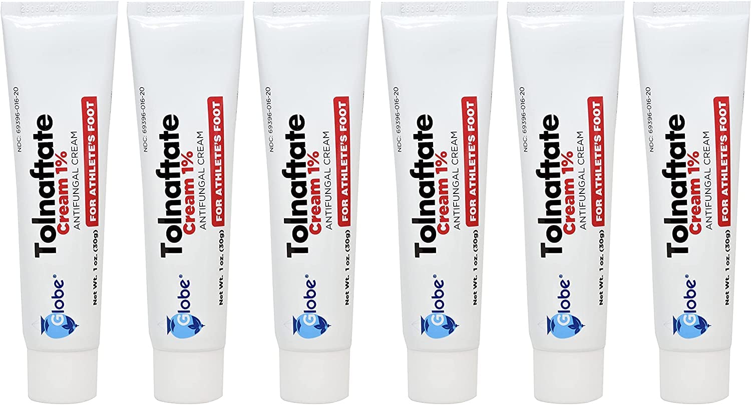 (6 Pack) Globe Tolnaftate 1% Cream 1 oz, Antifungal Treatment, Proven Clinically Effective on Most Athletes Foot and Ringworm, C