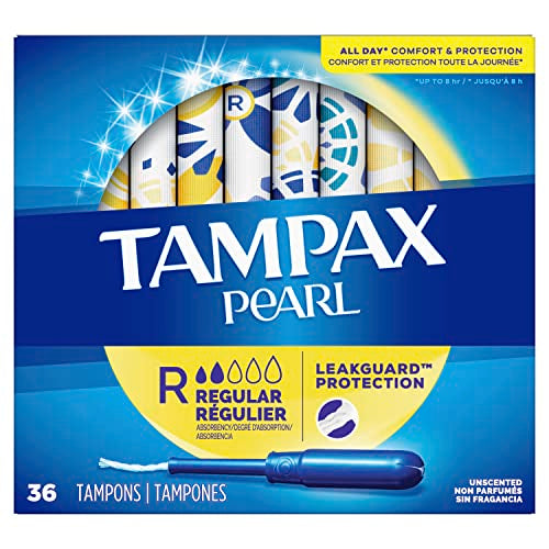 Tampax Pearl Tampons with Plastic Applicator, Regular Absorbency, Unscented, 36 Count
