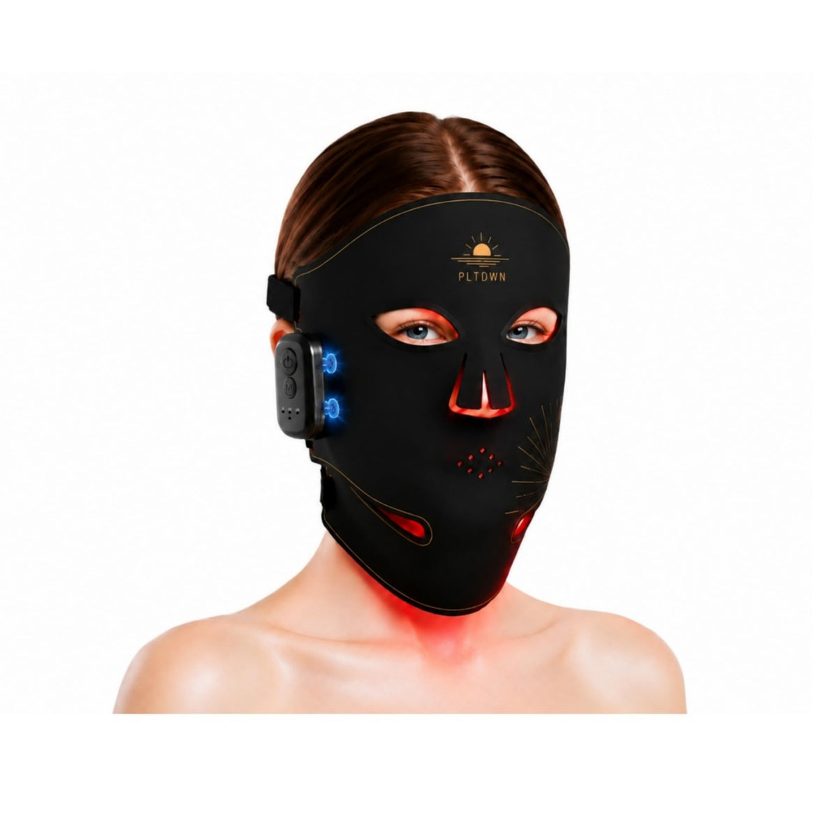 PLTDWN Red Light Therapy Mask for Face, Chin & Neck, FDA Cleared(510K,BLACK
