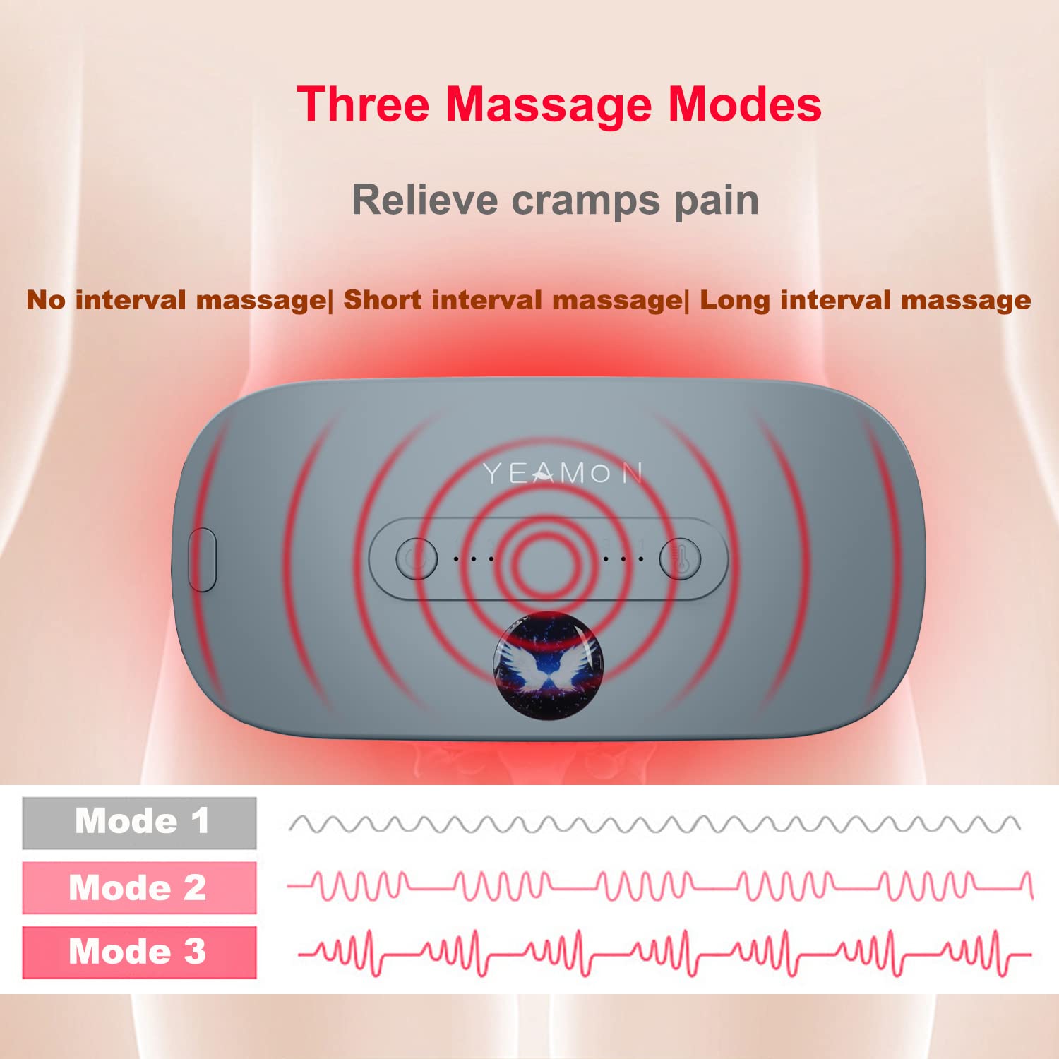 Portable Cordless Electric Waist Belt Device, Fast Heating Pad with 3 Heat Levels and 3 Massage Modes, Back or Belly Heating Pad