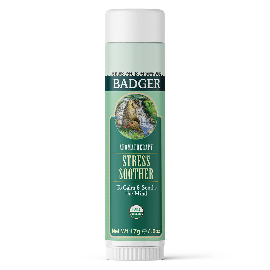 Badger Stress Soother Balm, Organic Essential Oil Aromatherapy, Calm & Soothe The Mind, Easy to Use Portable Stick, Effective St