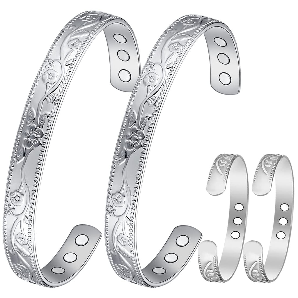 Cigmag 2PCS Copper Bracelets for Women Pure Copper Bracelet Cuff Bangle Strength Magnets Adjustable (Silver)