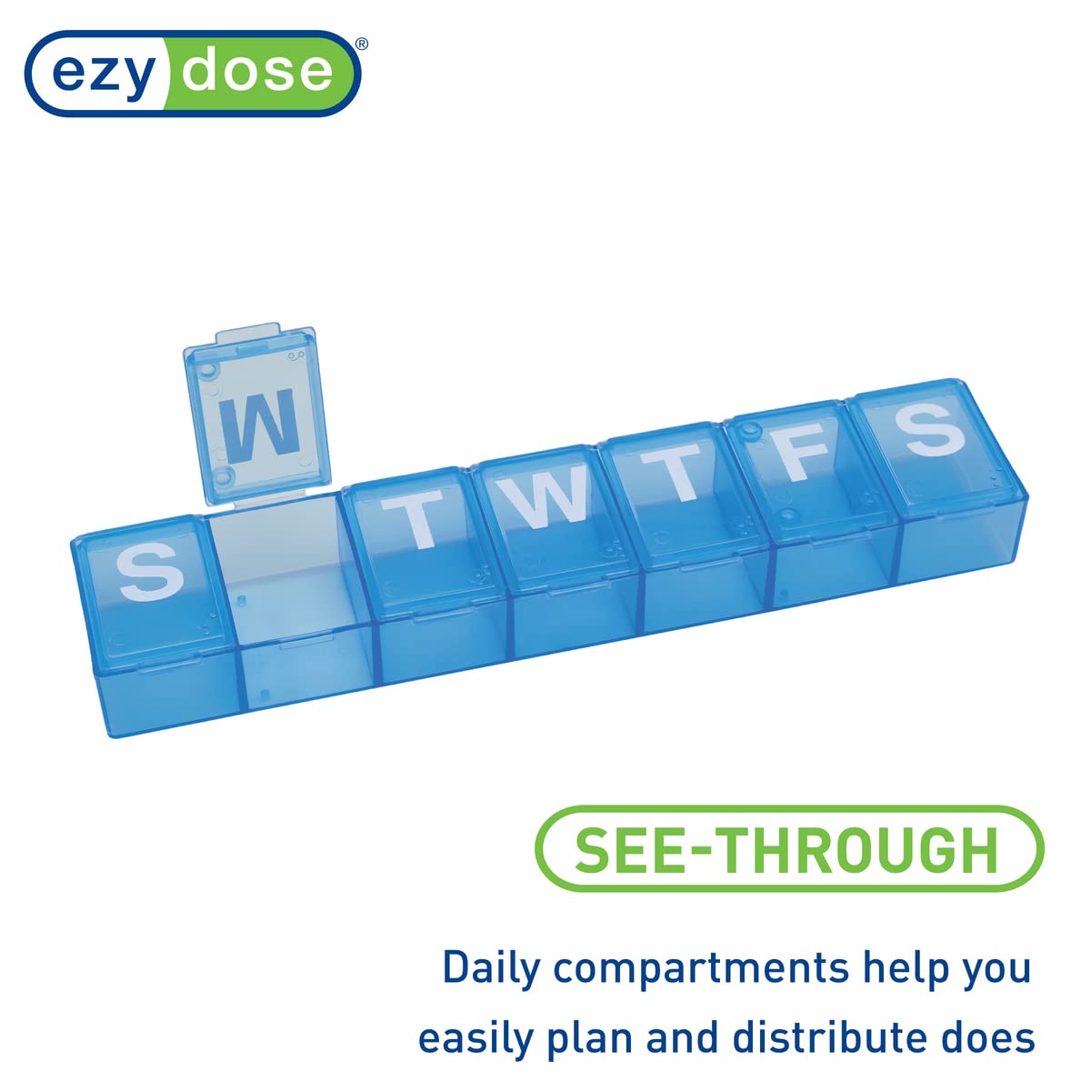 EZY DOSE Weekly (7-Day) Pill Case, Medicine Planner, Vitamin Organizer Box, X-Large Compartments, Travel-Friendly, Black