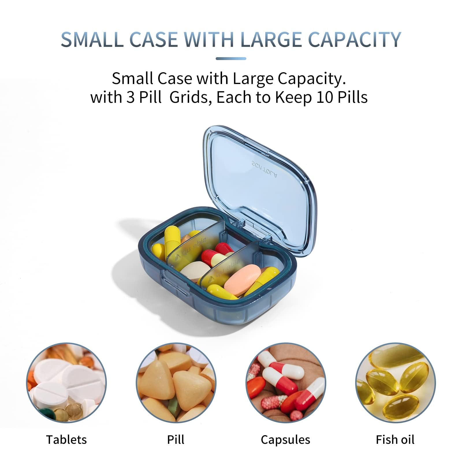 3 Compartment Pill Box, Moisture Proof Pill Case, Travel Pill Organizer for Pocket Purse, Daily Portable Medicine Vitamin/Fish O