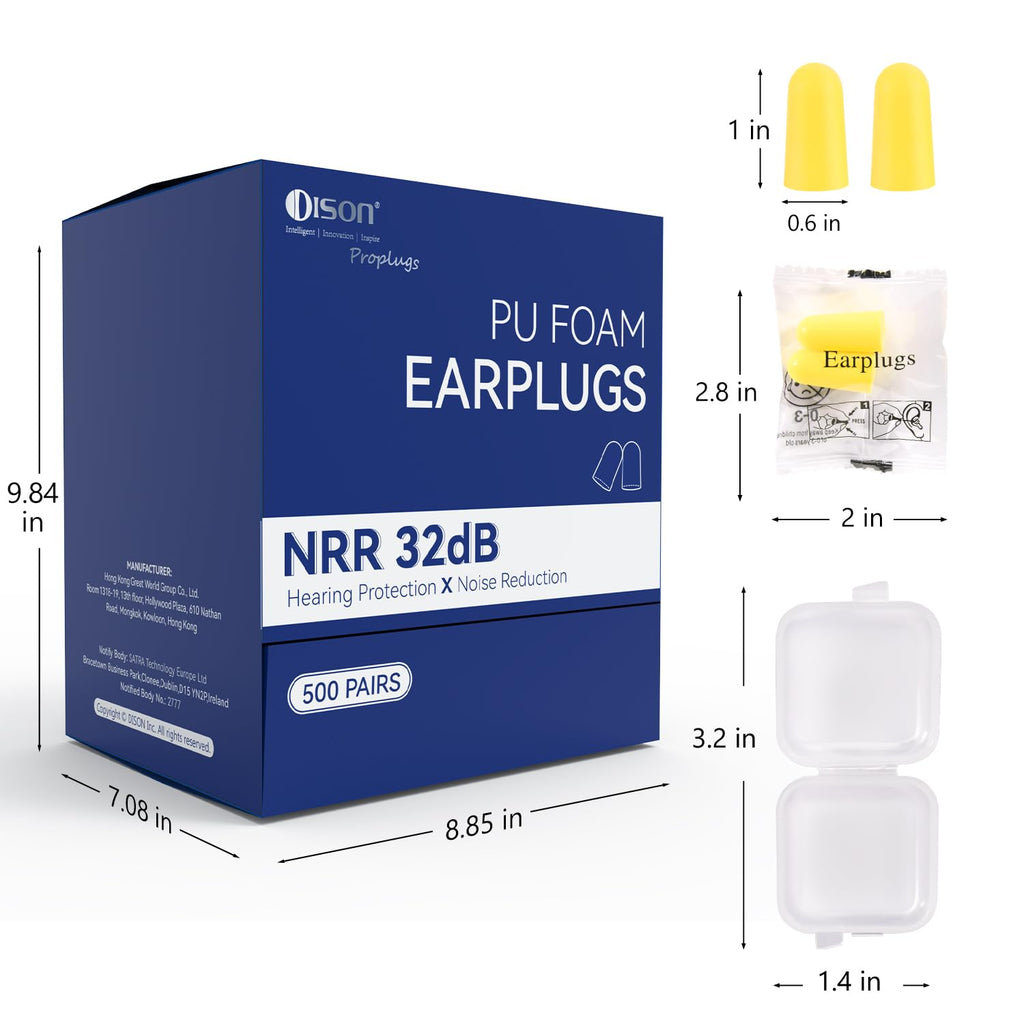 500Pairs Foam Earplugs, 32dB Disposable Noise Reduction Ear Plugs, Hearing Protection Bulk Ear Plugs for Shooting Range, Work, T