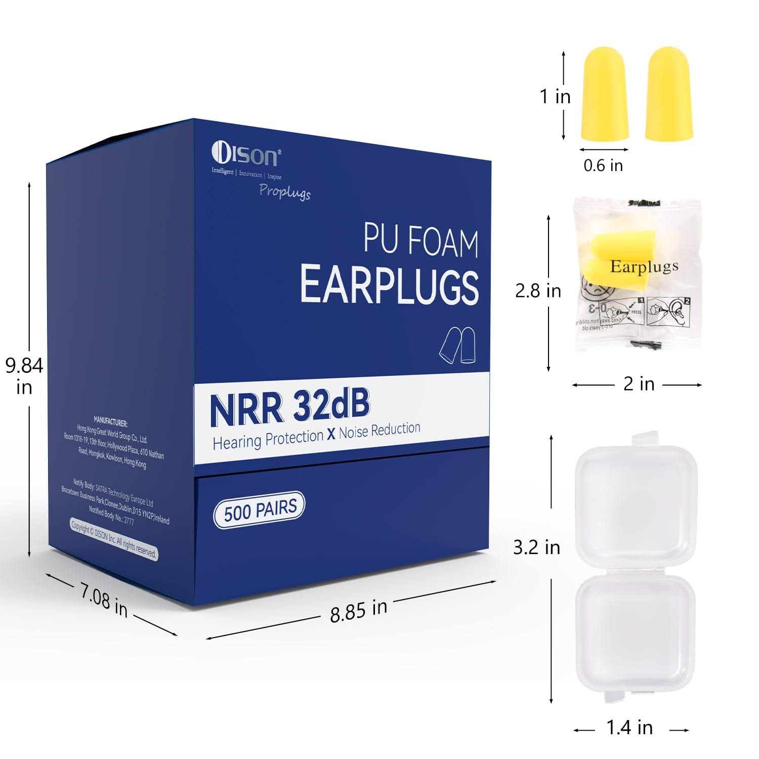 500Pairs Foam Earplugs, 32dB Disposable Noise Reduction Ear Plugs, Hearing Protection Bulk Ear Plugs for Shooting Range, Work, T