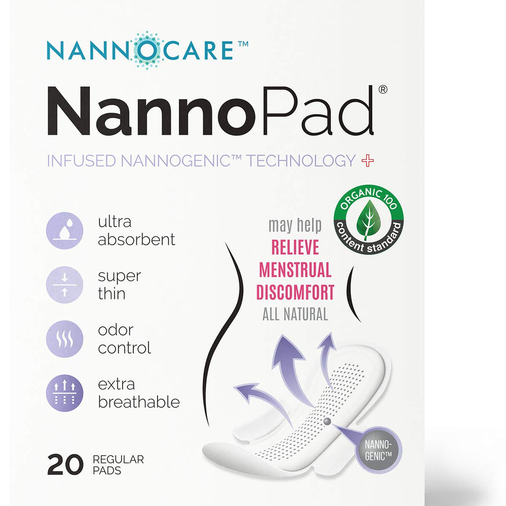 NannoPad Regular Pads for Women - Nannocare Certified Organic Cotton Pads - Pads with Wings - Feminine Hygiene Products - 20 San