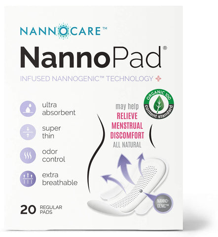 NannoPad Regular Pads for Women - Nannocare Certified Organic Cotton Pads - Pads with Wings - Feminine Hygiene Products - 20 San