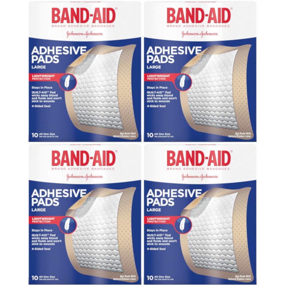 Band-Aid Brand Tru-Stay Adhesive Pads, Large Sterile Bandages for Wound Care and Protection, Large Size, 10 ct ( Pack of 4)