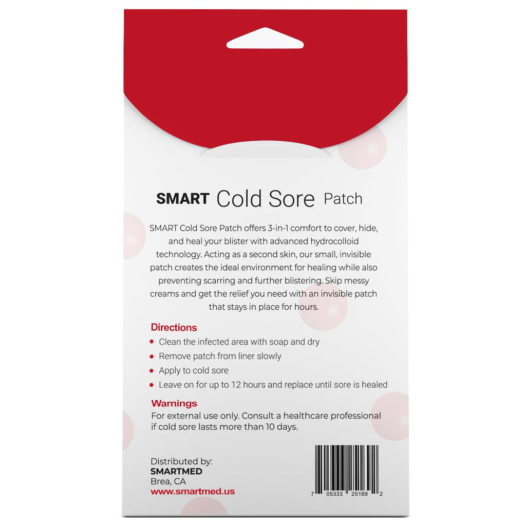 SMARTMED Smart Cold Sore Treatment Patch Help Prevent Breakouts, Soothe Itching and Burning | Discrete, Invisible, Skin Safe Adh