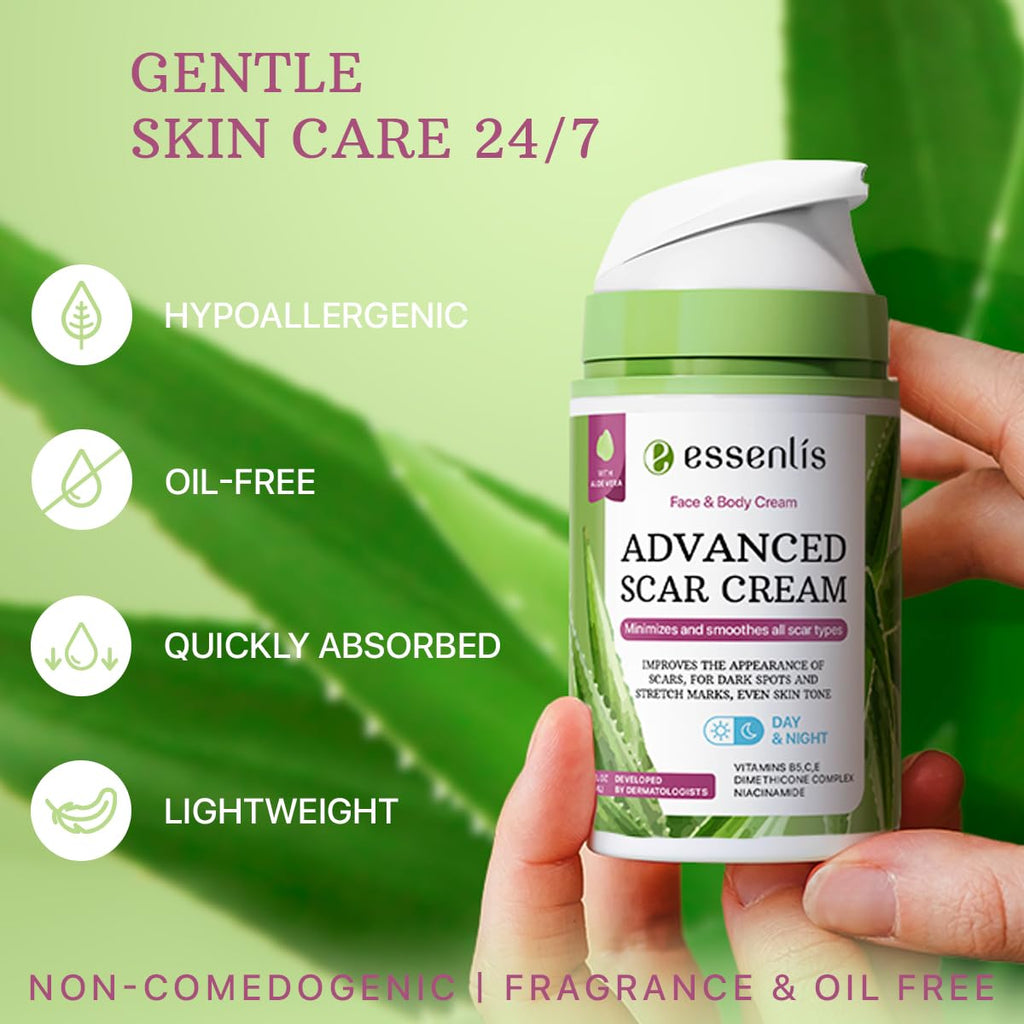Scar Removal Cream for Women & Men, Rapid Repair of New Old Scars, Spots, Burns All Natural Treatment with Vitamin E, B5, C, Alo