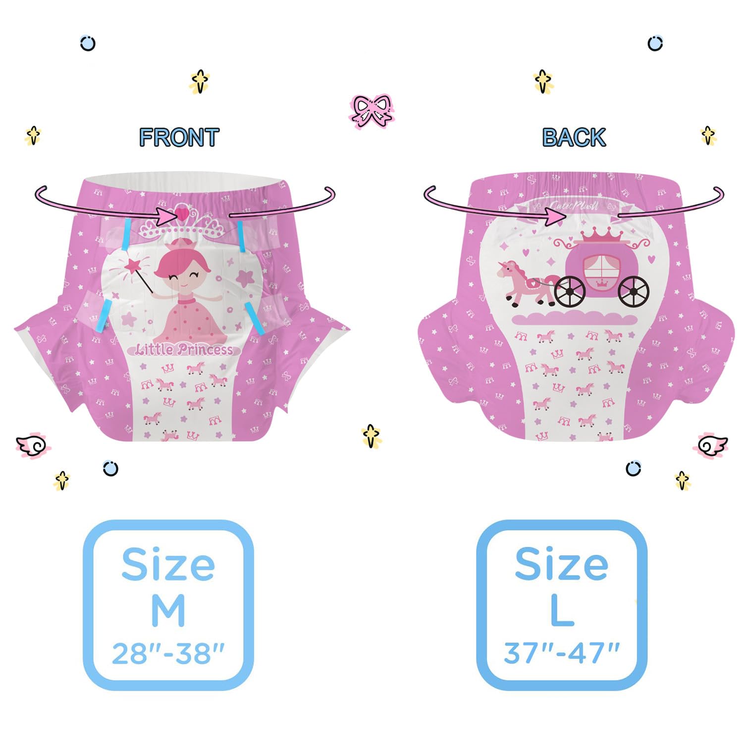 CutiePlusU Adult Diapers 10 Pieces, Disposable Incontinence Briefs with Tabs for Women and Men, Maximum Overnight Absorbency- Li