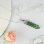 Reiki Crystal Products Green Avenutuine Pendant Pencil Shape Crystal Stone Pendant/Locket with Metal Chain for Reiki Healing & C