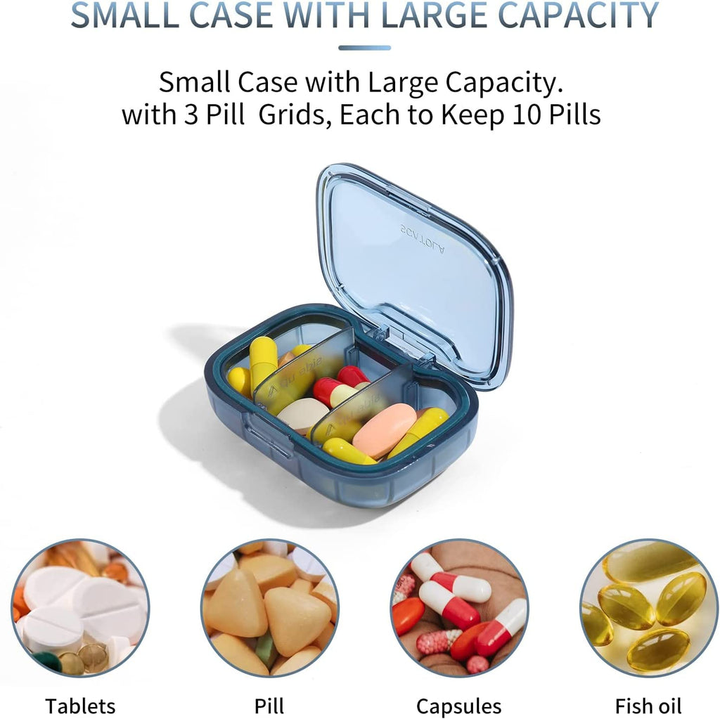 KANGYAN 3 Compartment Pill Box, Moisture Proof Pill Case, Travel Pill Organizer for Pocket Purse, Daily Portable Medicine Vitami