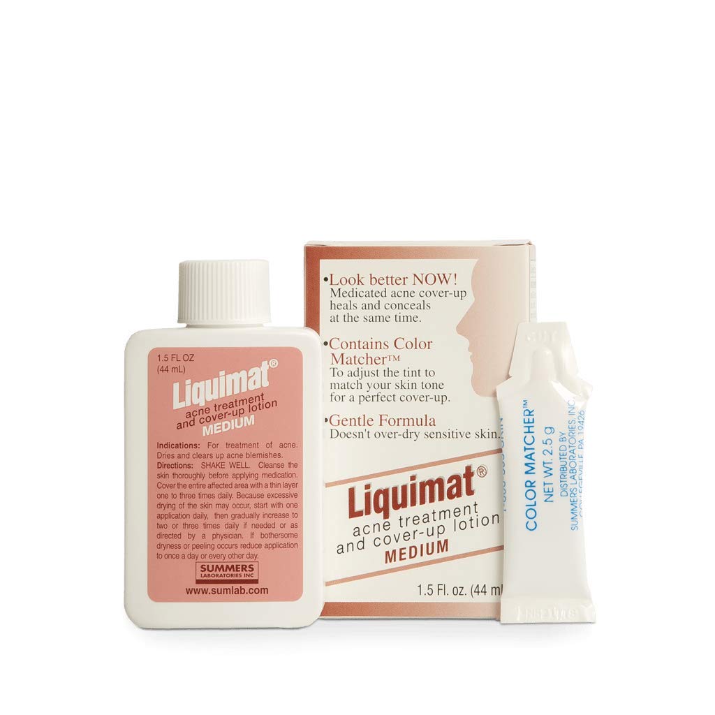 Liquimat Medium Acne Treatment Lotion & Blemish Concealer - Skin Clearing Oil-Free Liquid Foundation For Acne Prone Skin With 4%