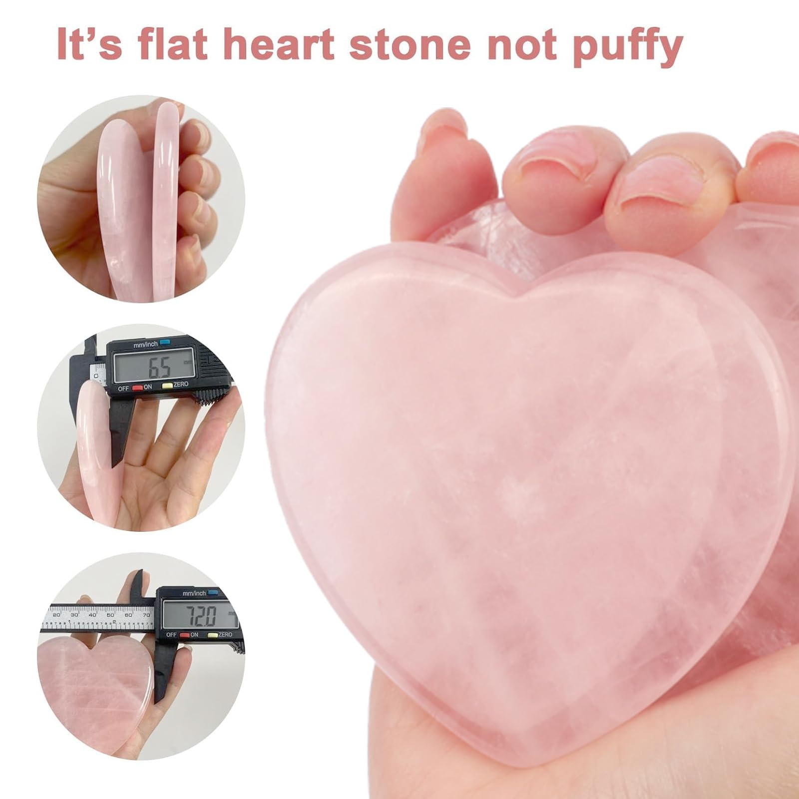 ideayard Big Rose Quartz Heart 72-75mm Love Healing Crystal Meditation Palm Stone Quartz Worry Stone for Relieve Anxiety Stress