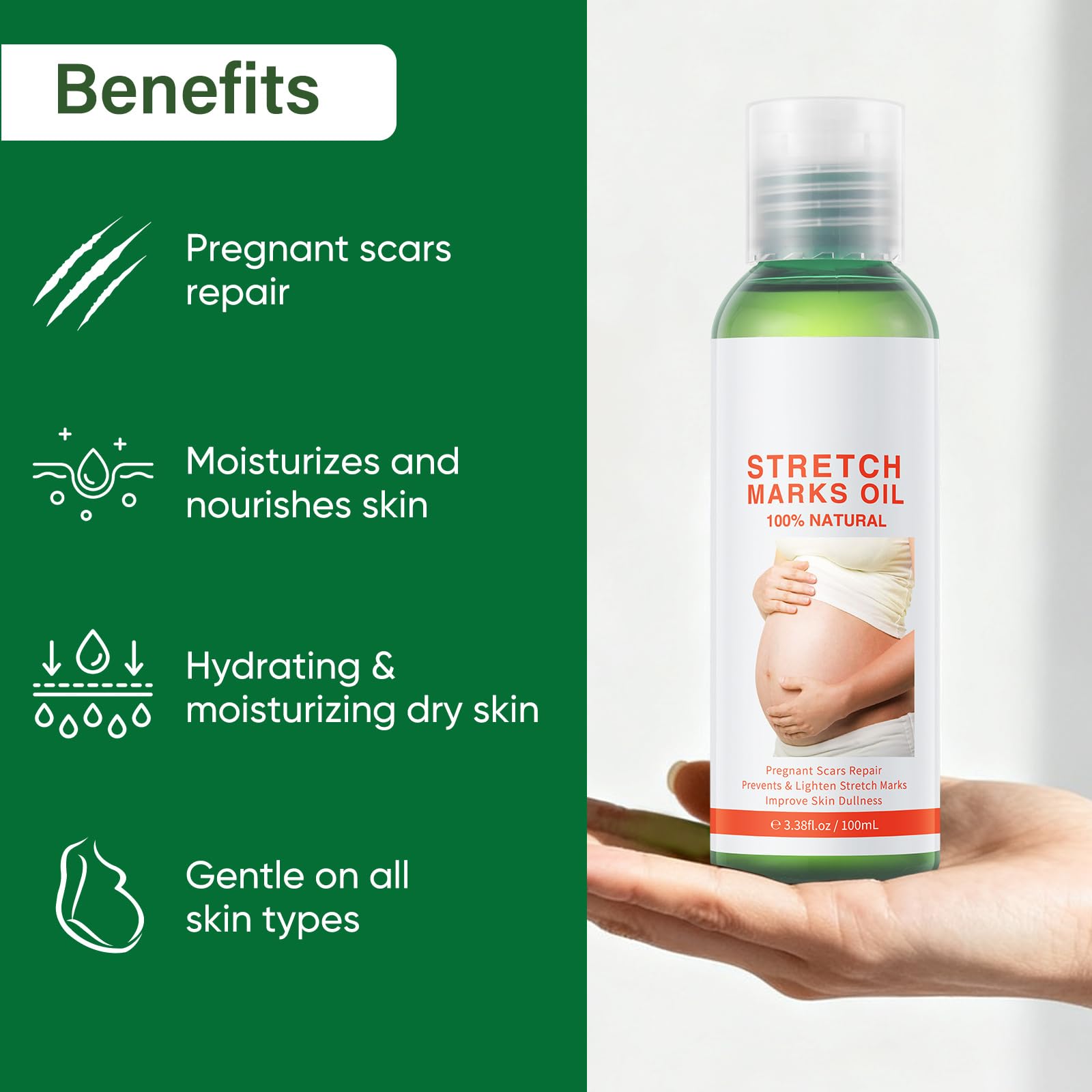 Stretch Marks Massage Oil for Women,Body Oil Serum for Scars and Stretch Marks | Face and Body Moisturizer for All Skin Types(10
