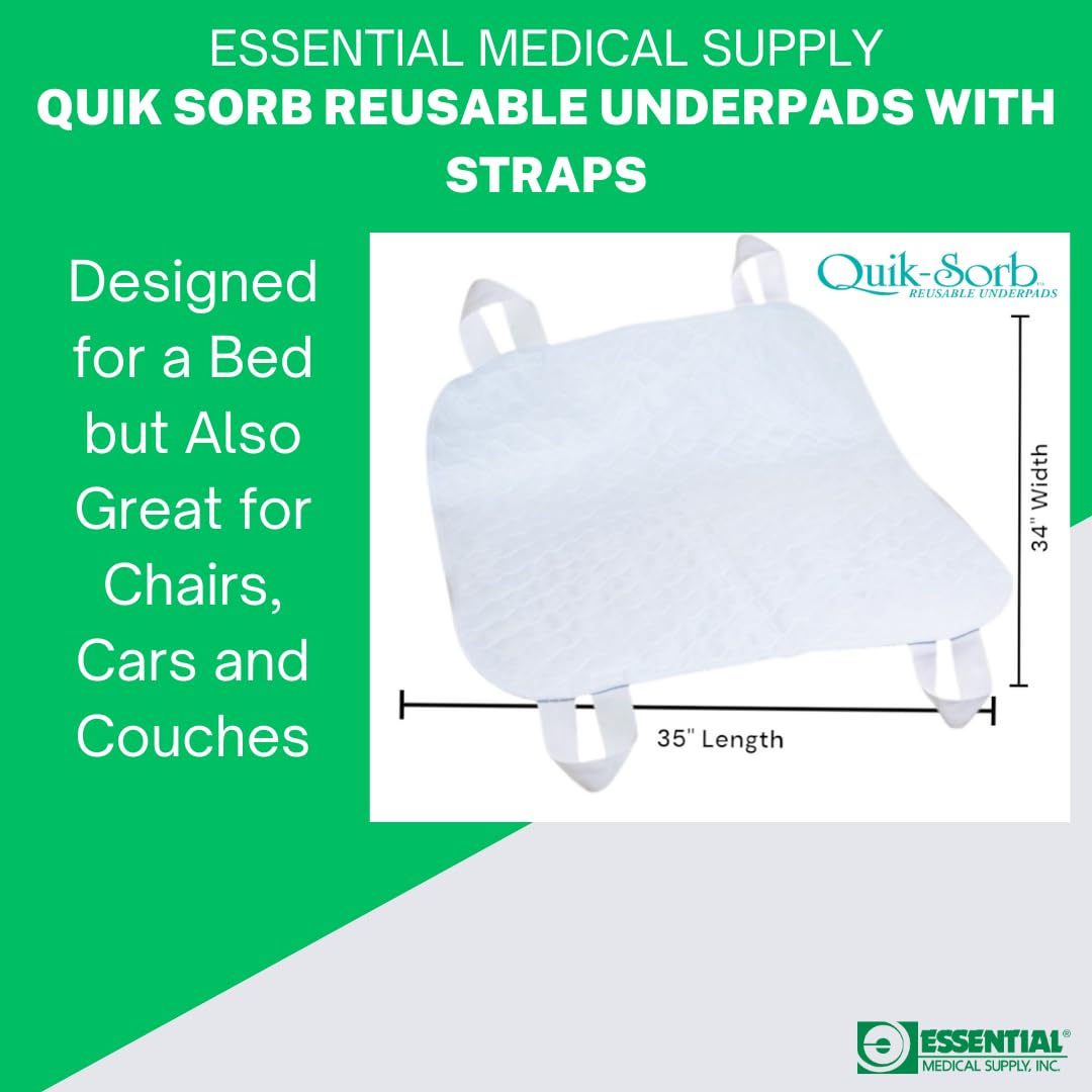 Essential Medical Supply Quik-Sorb Brushed Polyester Underpad with Positioning Straps, 34 inch X 35 inch, 3 Count